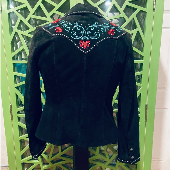 Ripple Creek Vintage Black Suede Leather Embroidered Studded Southwestern Jacket
